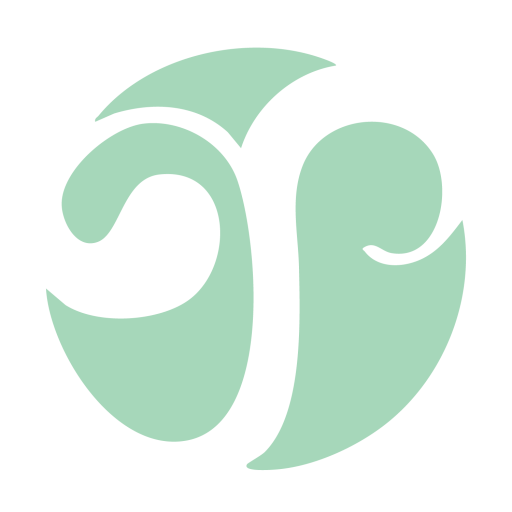 Logo design with a transparent 'R' in a light green circle.